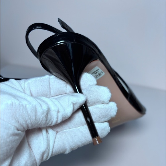 Schutz Paola Black Patent Croc Leather Pointed Toe Slingback Stiletto Heels 8 - Picture 7 of 9